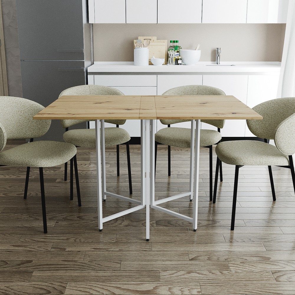 Розкладний стіл-трансформер книжка Моріс 3 Ferrum-decor 75x130x90 Білий метал ДСП Дуб Артизан 16 мм (FRD-107421)