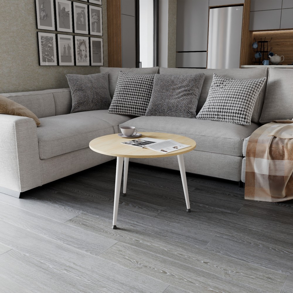 Журнальний круглий стіл OPTIMA 1 ніжки конусні Ferrum-decor 450x670x670 Білий метал ДСП Дуб Кремона Торро 16 мм (FRD-107541)