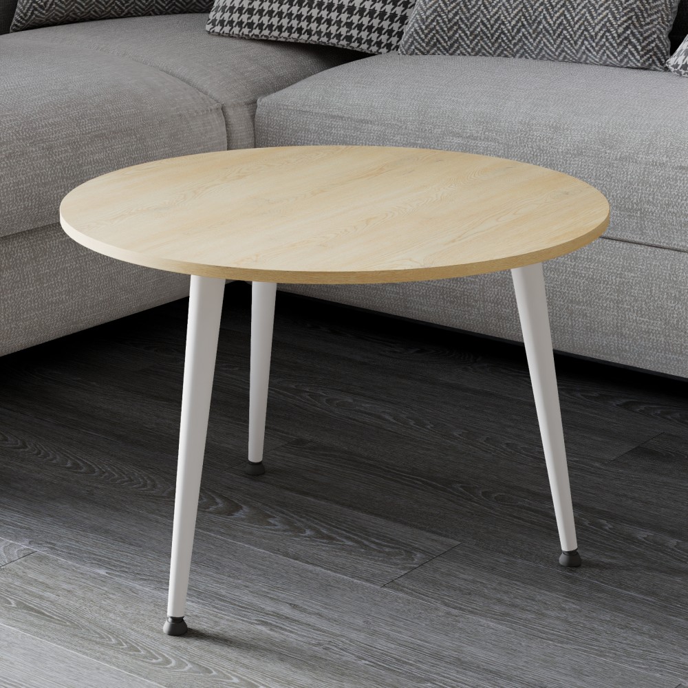 Журнальний круглий стіл OPTIMA 1 ніжки конусні Ferrum-decor 450x670x670 Білий метал ДСП Дуб Кремона Торро 16 мм (FRD-107541)