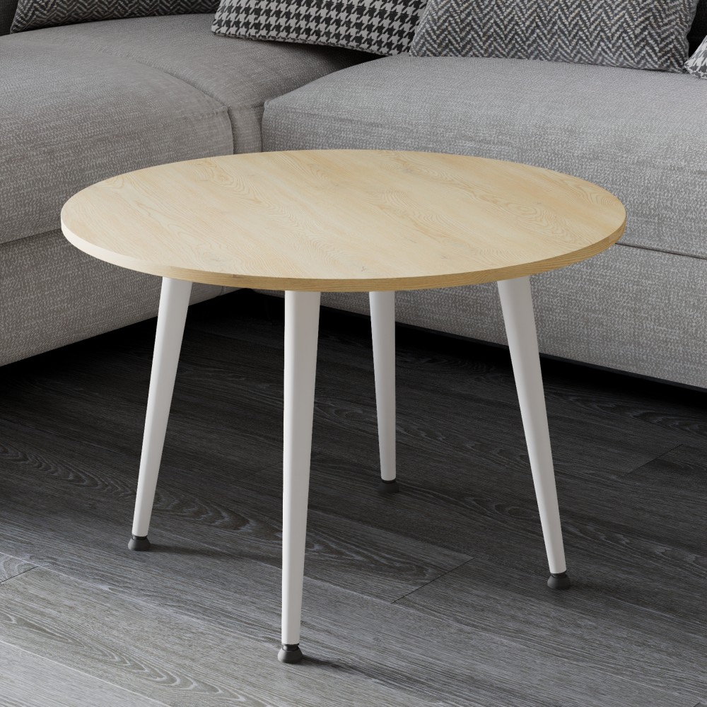 Журнальний круглий стіл OPTIMA 2 ніжки конусні Ferrum-decor 450x670x670 Білий метал ДСП Дуб Кремона Торро 16 мм (FRD-107551)