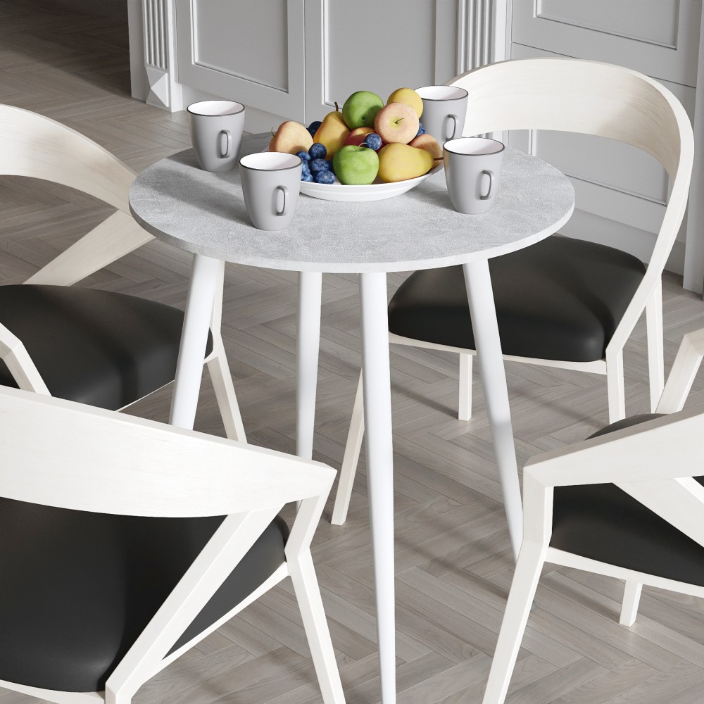 Круглий стіл OPTIMA 4 ніжки конусні Ferrum-decor 750x670x670 Білий метал ДСП Бетон 16 мм (FRD-107461)