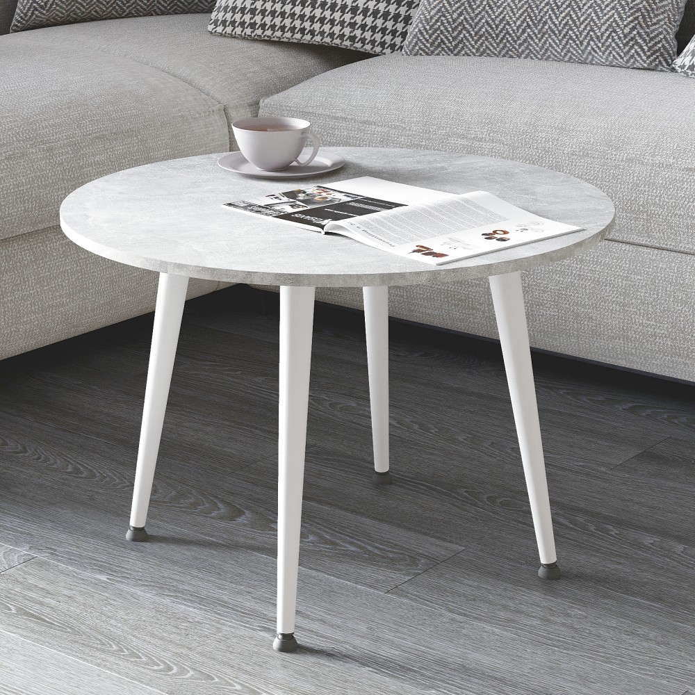 Журнальний круглий стіл OPTIMA 2 ніжки конусні Ferrum-decor 450x670x670 Білий метал ДСП Бетон 16 мм (FRD-107481)
