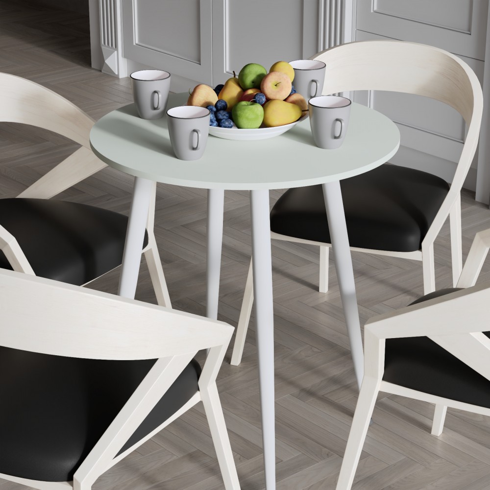 Круглий стіл OPTIMA 4 ніжки конусні Ferrum-decor 750x670x670 Білий метал ДСП Кашемір 16 мм (FRD-107571)