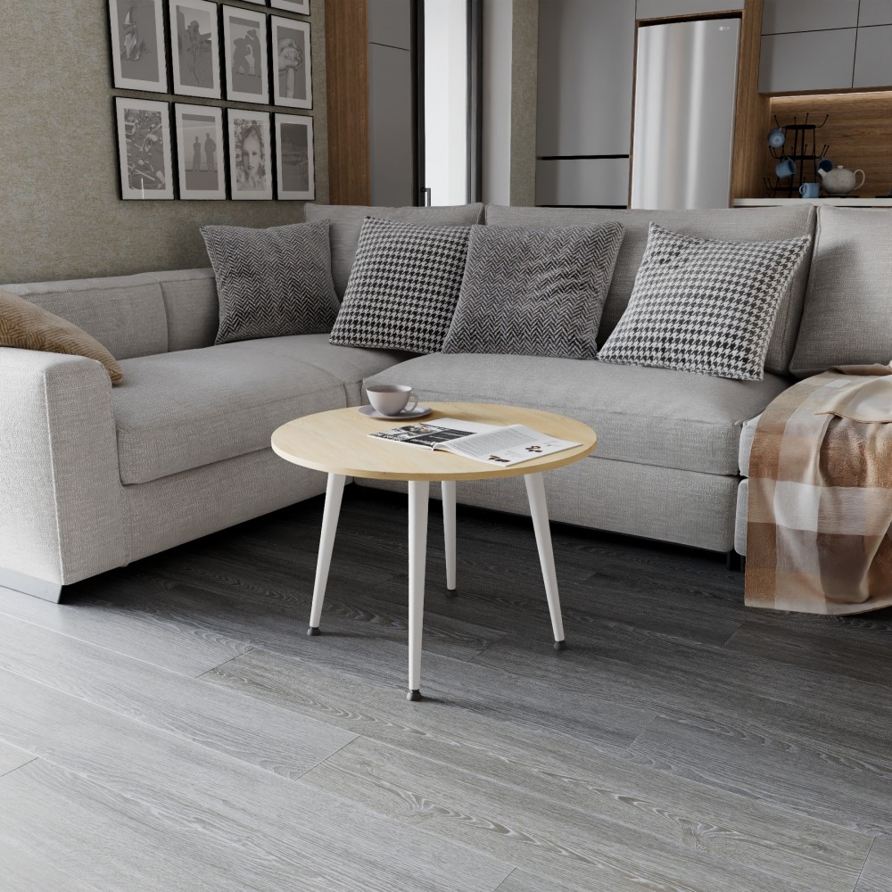 Журнальний круглий стіл OPTIMA 2 ніжки конусні Ferrum-decor 450x670x670 Білий метал ДСП Дуб Кремона Торро 16 мм (FRD-107551)
