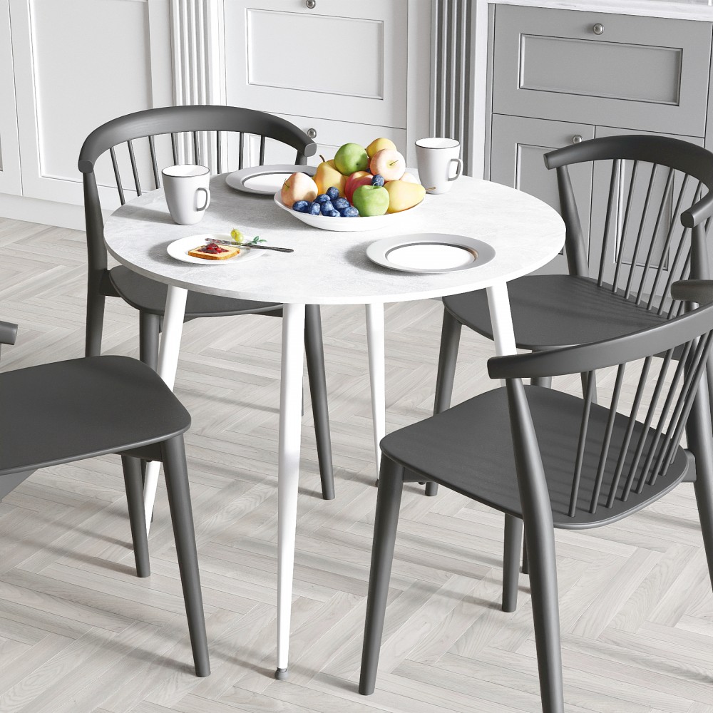 Круглий стіл OPTIMA 5 ніжки конусні Ferrum-decor 750x900x900 Білий метал ДСП Бетон 16 мм (FRD-107491)