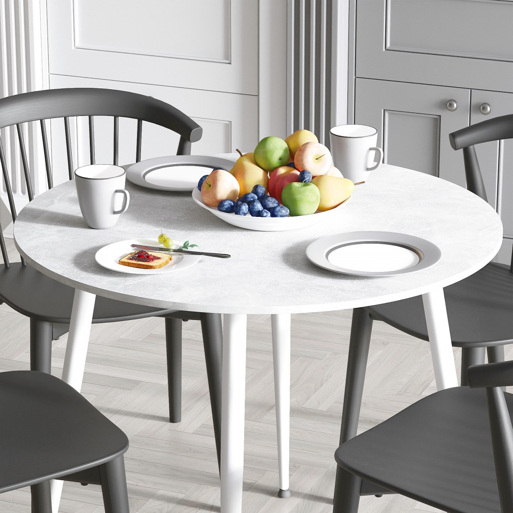 Круглий стіл OPTIMA 5 ніжки конусні Ferrum-decor 750x900x900 Білий метал ДСП Бетон 16 мм (FRD-107491)