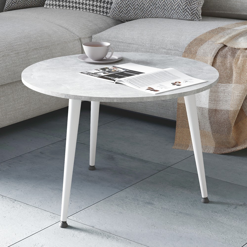 Журнальний круглий стіл OPTIMA 1 ніжки конусні Ferrum-decor 450x670x670 Білий метал ДСП Бетон 16 мм (FRD-107471)