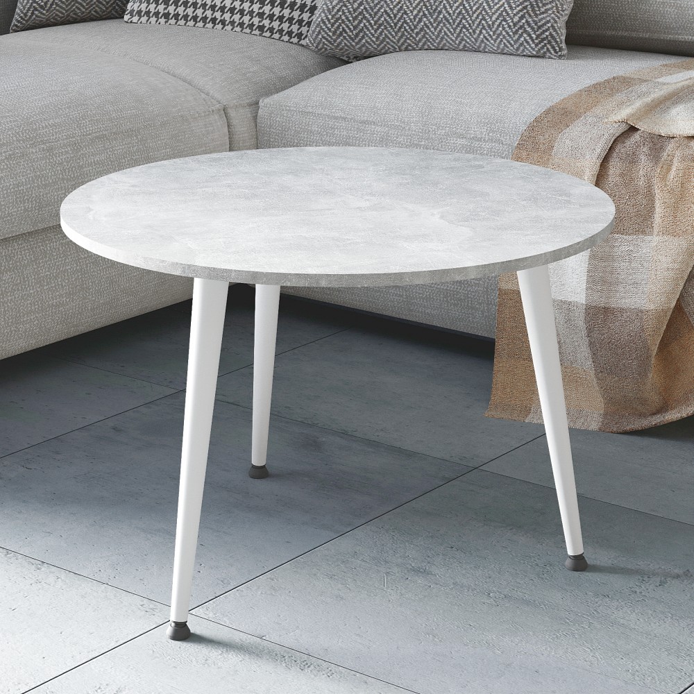 Журнальний круглий стіл OPTIMA 1 ніжки конусні Ferrum-decor 450x670x670 Білий метал ДСП Бетон 16 мм (FRD-107471)