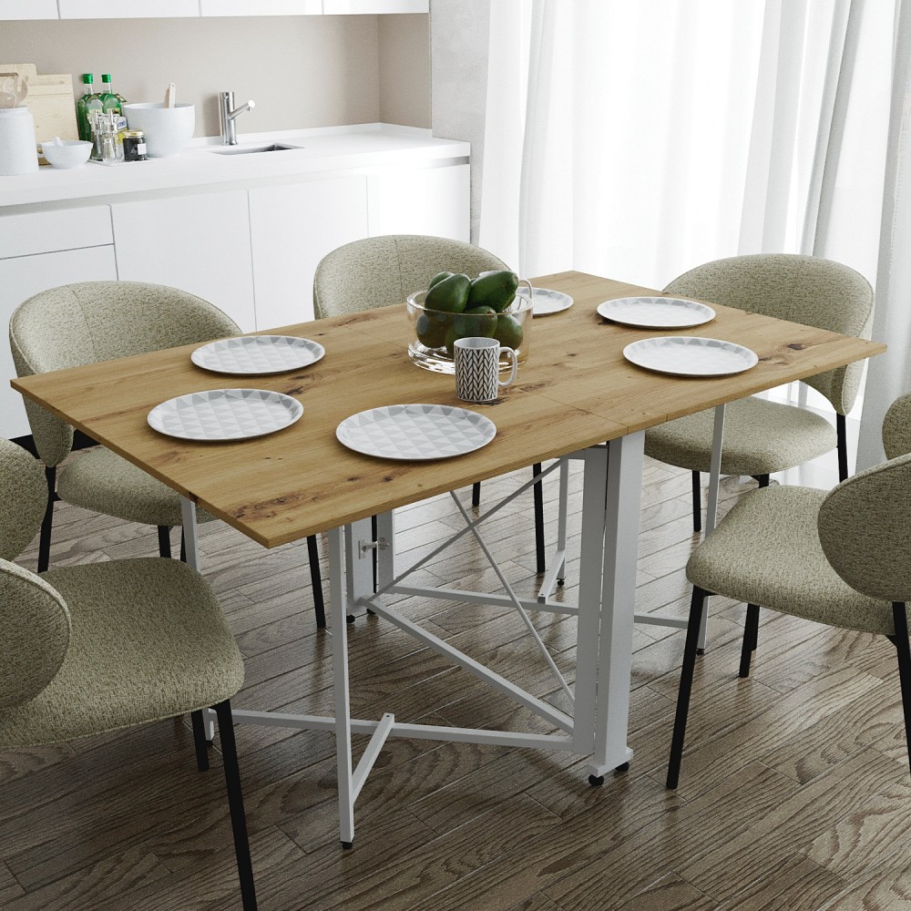 Обідній стіл трансформер книжка Оріон Pro Ferrum-decor 75x152x90 Білий метал ДСП Дуб Артизан 16 мм (FRD-107411)
