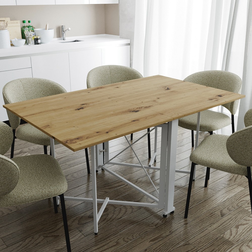 Обідній стіл трансформер книжка Оріон Pro Ferrum-decor 75x152x90 Білий метал ДСП Дуб Артизан 16 мм (FRD-107411)