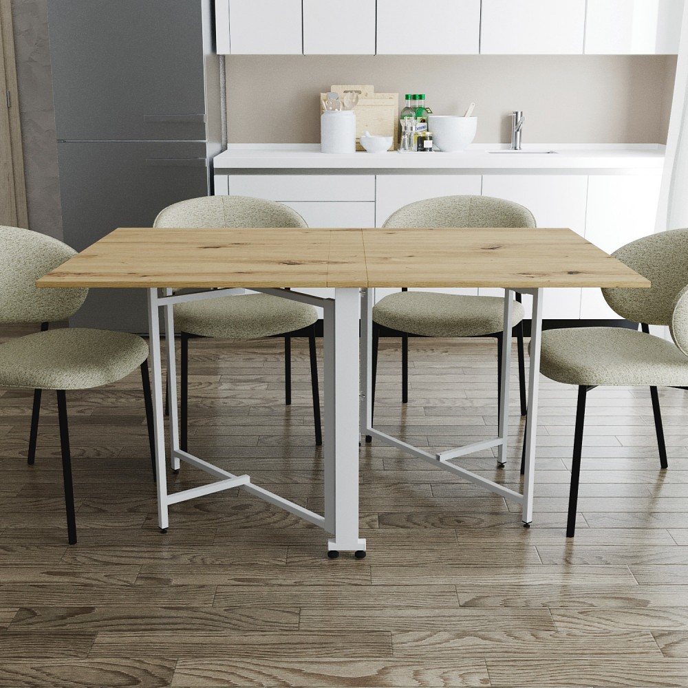 Обідній стіл трансформер книжка Оріон Pro Ferrum-decor 75x152x90 Білий метал ДСП Дуб Артизан 16 мм (FRD-107411)