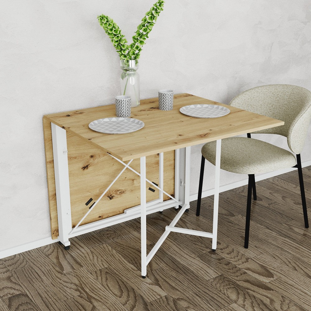 Обідній стіл трансформер книжка Оріон Pro Ferrum-decor 75x152x90 Білий метал ДСП Дуб Артизан 16 мм (FRD-107411)