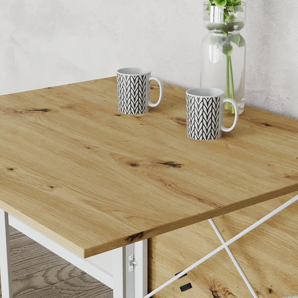 Обідній стіл трансформер книжка Оріон Pro Ferrum-decor 75x152x90 Білий метал ДСП Дуб Артизан 16 мм (FRD-107411)