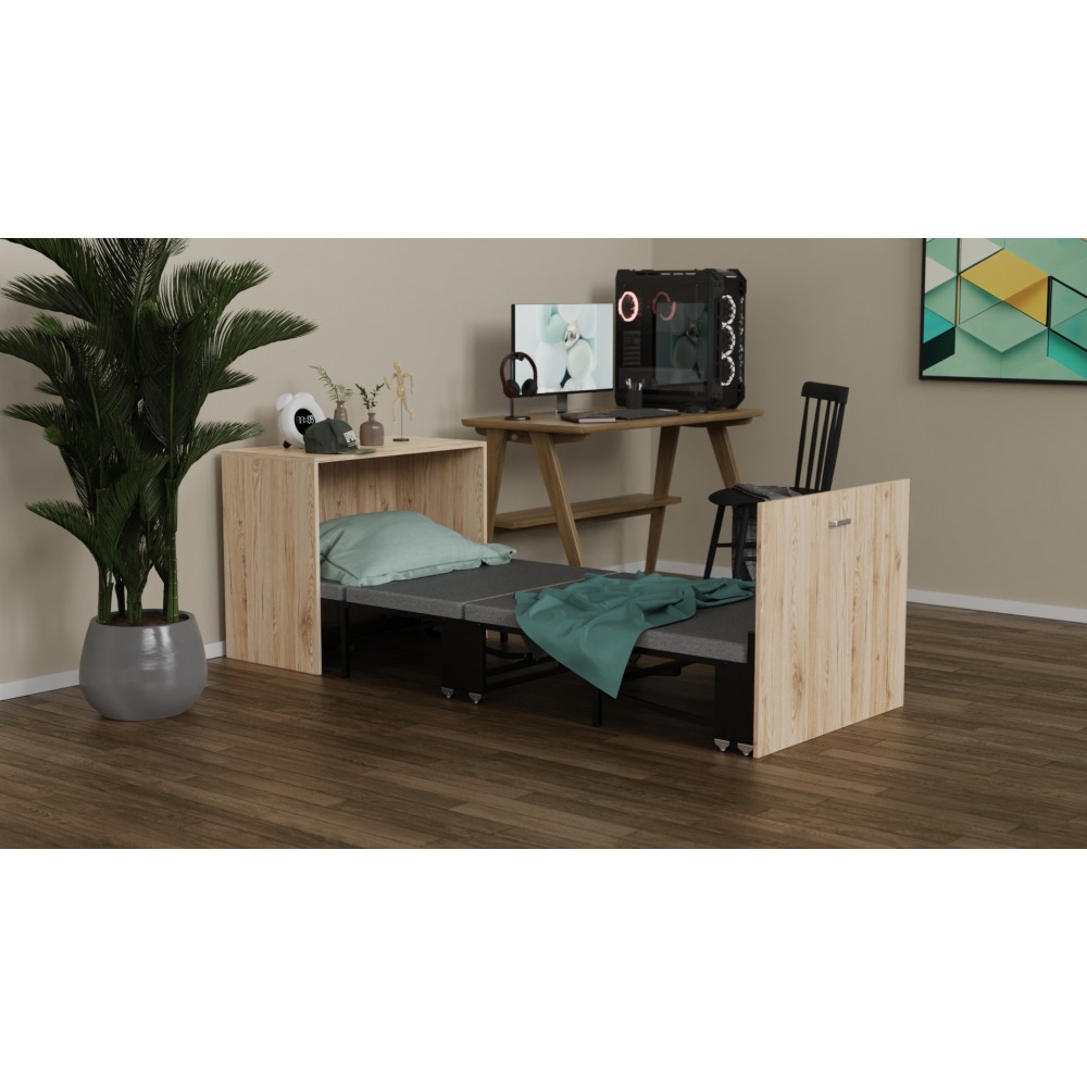 Ліжко трансформер тумба ASCET 2 Ferrum-decor 650x2000x700 Чорний метал ДСП Дуб Сан-Марино 16 мм (FRD-107331)
