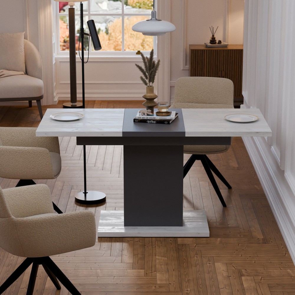 Стіл розсувний Неман ГРЕЙС Дуб крафт білий/Графіт (NEM-121054)