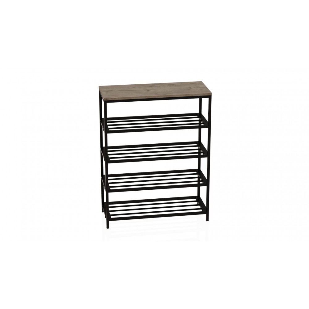 Полка для обуви Слайм 4 Ferrum-decor 820x630x260 Черный металл ДСП Дуб Сан-Марино 16 мм (FRD-106839)