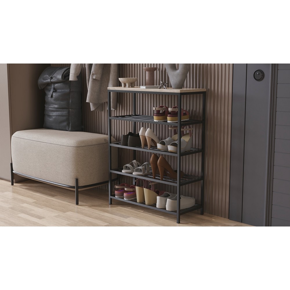 Полка для обуви Слайм 4 Ferrum-decor 820x630x260 Черный металл ДСП Дуб Сан-Марино 16 мм (FRD-106839)