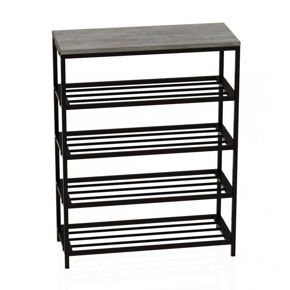 Полка для обуви Слайм 4 Ferrum-decor 820x630x260 Черный металл ДСП Бетон 16 мм (FRD-106840)