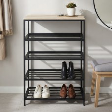 Полка для обуви Слайм 4 Ferrum-decor 820x630x260 Черный металл ДСП Бетон 16 мм (FRD-106840)