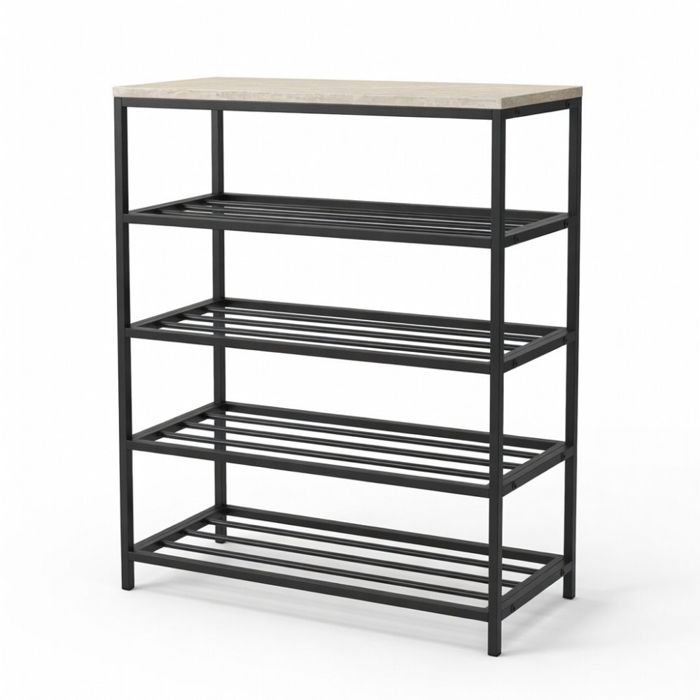 Полка для обуви Слайм 4 Ferrum-decor 820x630x260 Черный металл ДСП Бетон 16 мм (FRD-106840)
