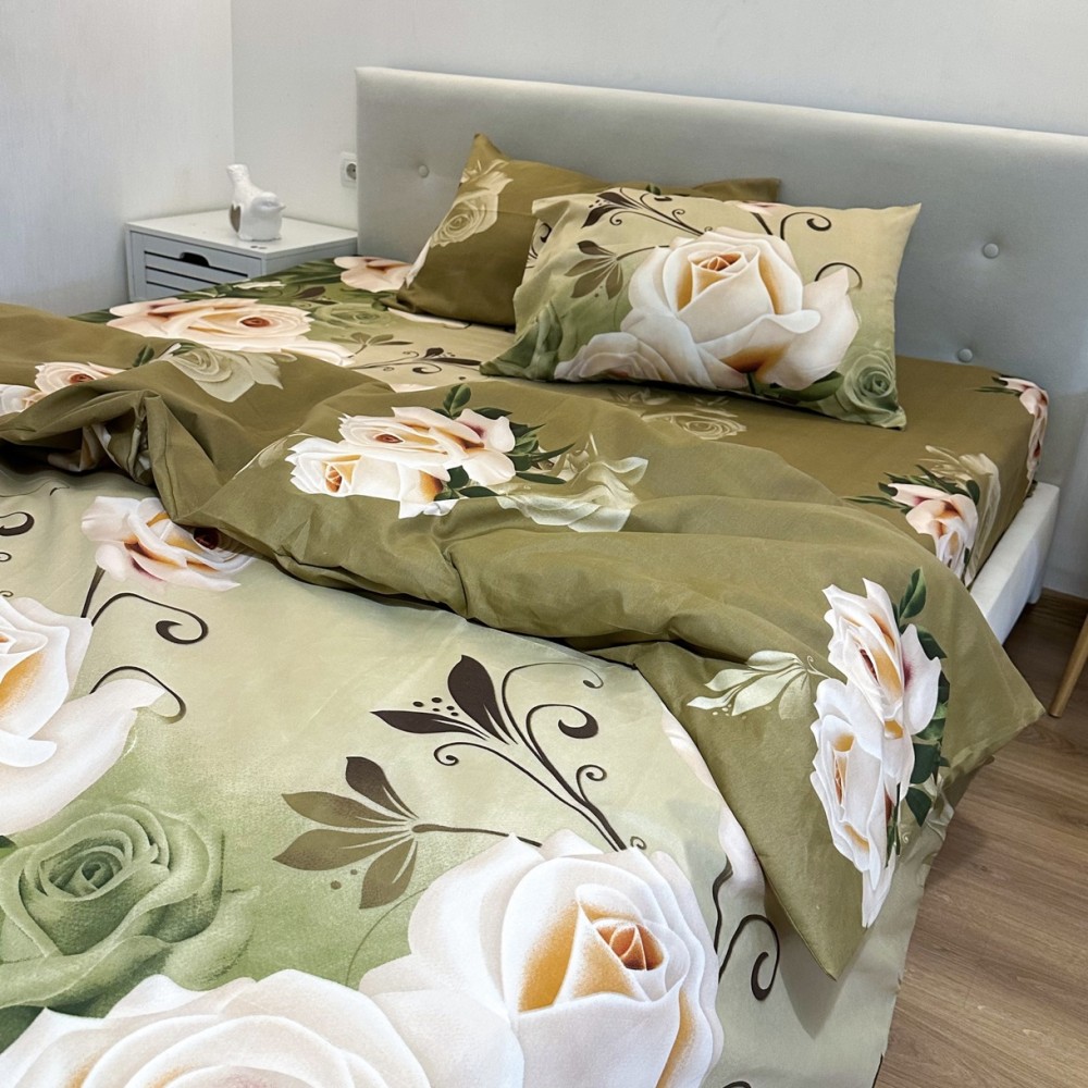 Комплект постельного белья Поликотон LeLIT P-0108 Коричнево-Зеленый Семейный (LLT-111233)