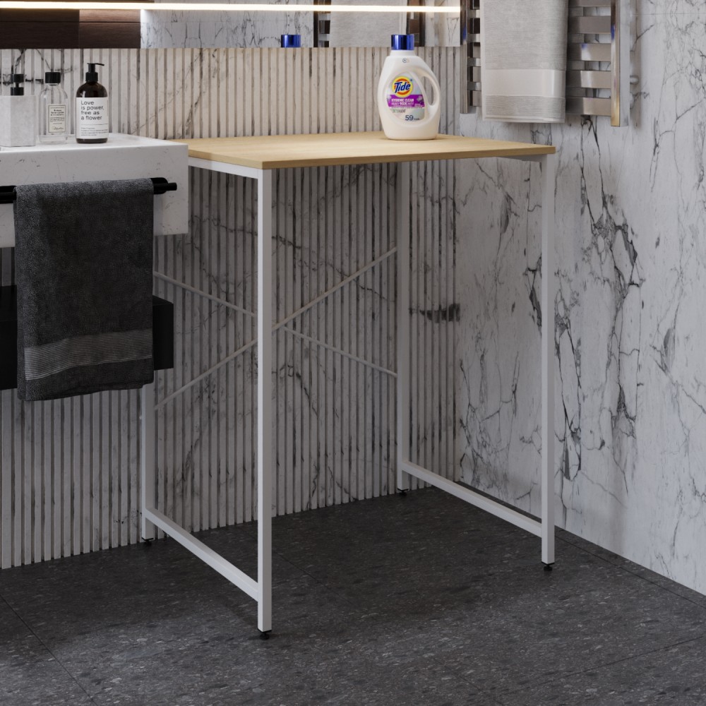 Стеллаж полка Бафрум 401 Ferrum-decor для стиральной машины 90x70,5x60,5 Белый металл ДСП Дуб Кремона Торро 16 мм (FRD-107582)