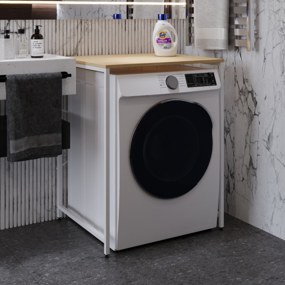 Стеллаж полка Бафрум 401 Ferrum-decor для стиральной машины 90x70,5x60,5 Белый металл ДСП Дуб Кремона Торро 16 мм (FRD-107582)