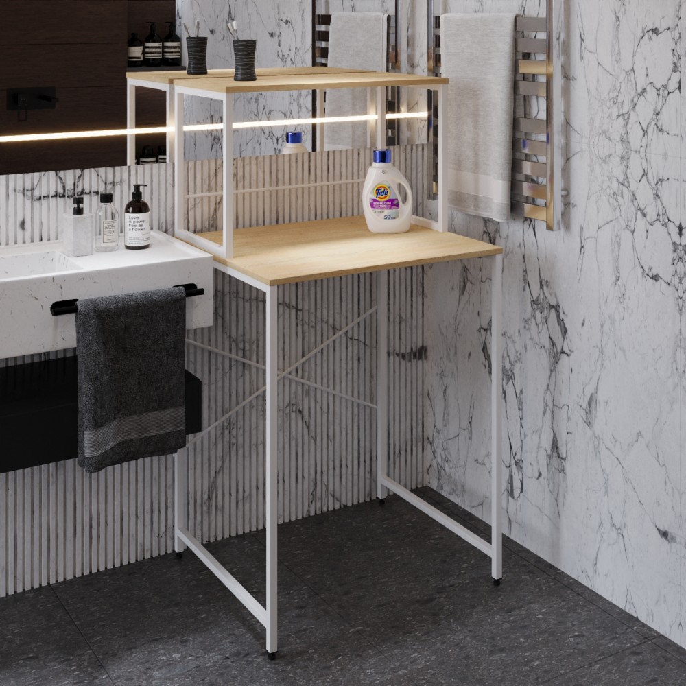 Стеллаж полка Бафрум 402 Ferrum-decor для стиральной машины 133,5x70,5x60,5 Белый металл ДСП Дуб Кремона Торро 16 мм (FRD-107592)