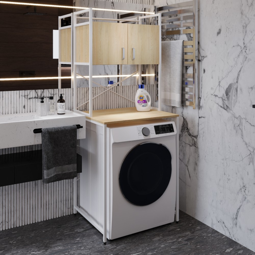 Стелаж-полиця Бафрум 404 Ferrum-decor для пральної машини 178x70,5x60,5 Білий метал ДСП Дуб Кремона Торро 16 мм (FRD-107612)