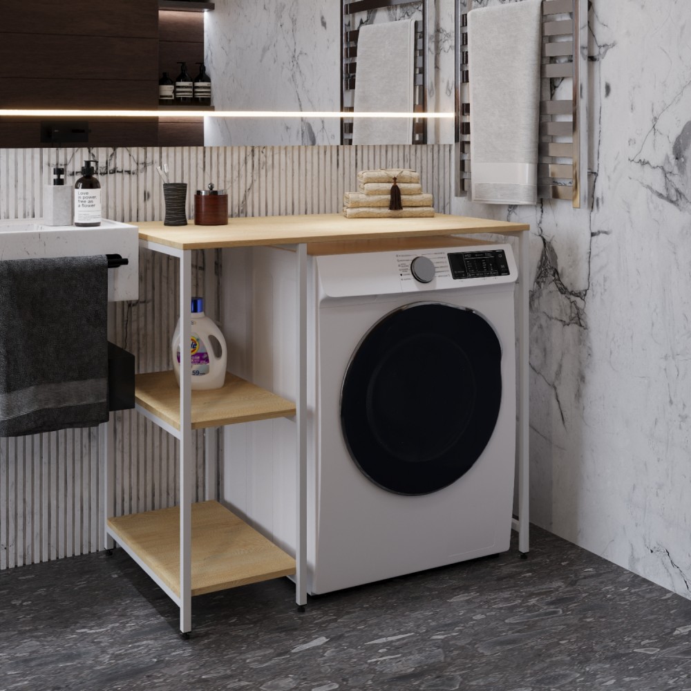 Стелаж-полиця Бафрум 405 Ferrum-decor для пральної машини 90x101x60,5 Білий метал ДСП Дуб Кремона Торро 16 мм (FRD-107622)