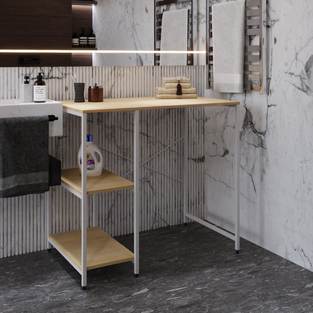 Стелаж-полиця Бафрум 405 Ferrum-decor для пральної машини 90x101x60,5 Білий метал ДСП Дуб Кремона Торро 16 мм (FRD-107622)