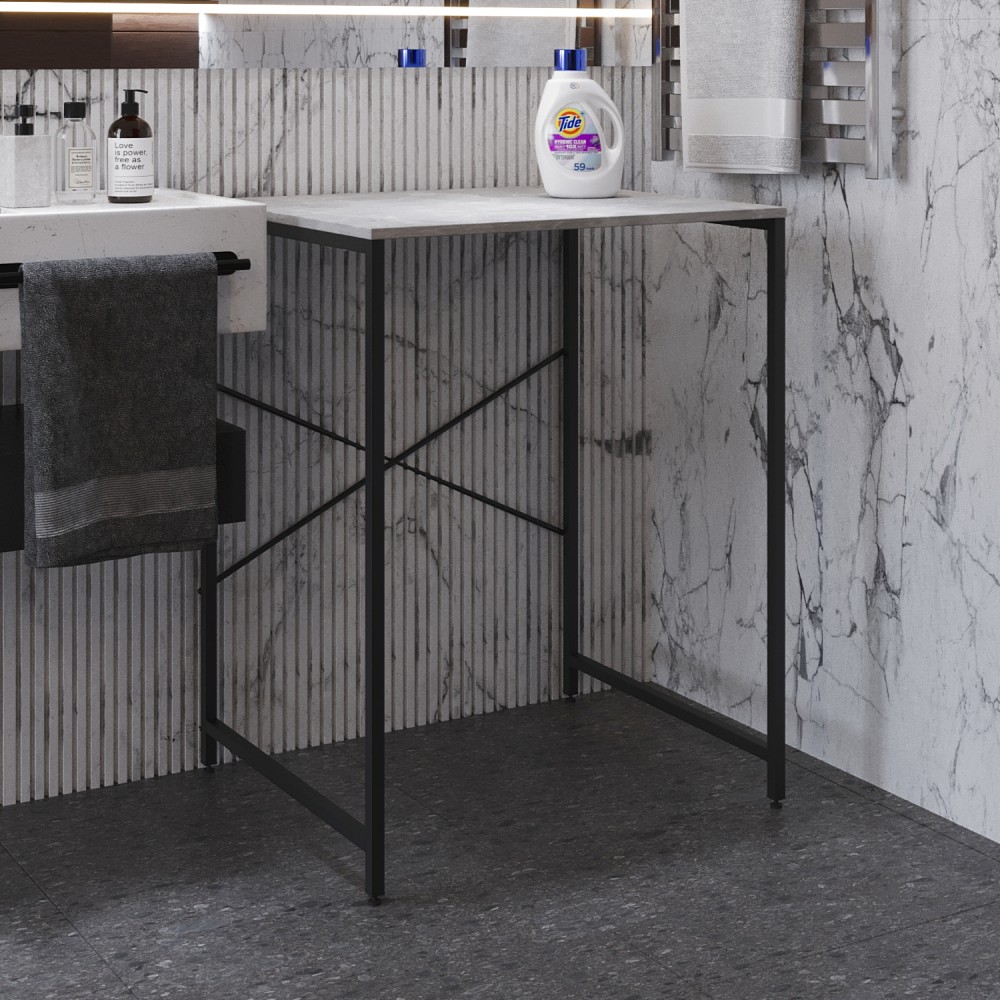 Стеллаж полка Бафрум 401 Ferrum-decor для стиральной машины 90x70,5x60,5 Черный металл ДСП Бетон 16 мм (FRD-107352)