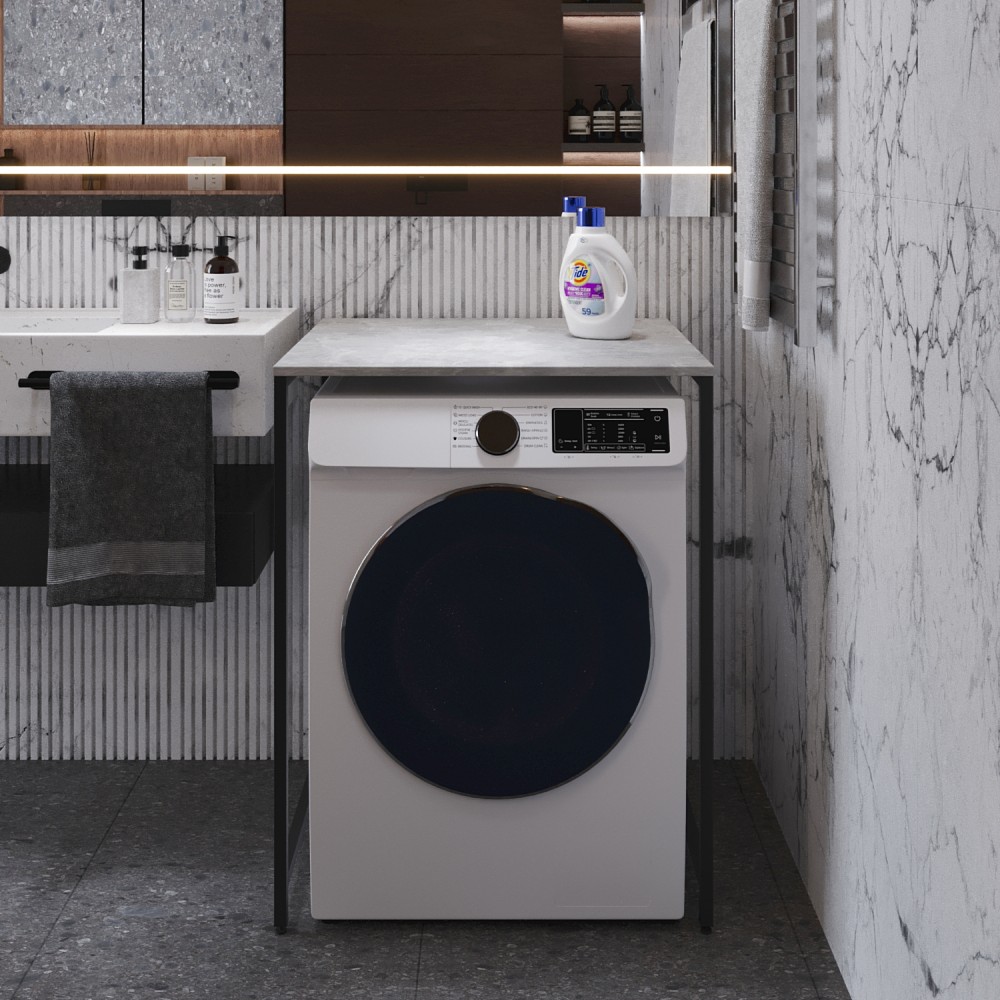 Стеллаж полка Бафрум 401 Ferrum-decor для стиральной машины 90x70,5x60,5 Черный металл ДСП Бетон 16 мм (FRD-107352)