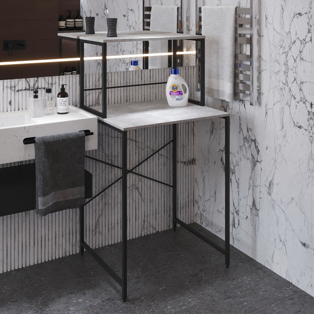 Стеллаж полка Бафрум 402 Ferrum-decor для стиральной машины 133,5x70,5x60,5 Черный металл ДСП Бетон 16 мм (FRD-107362)