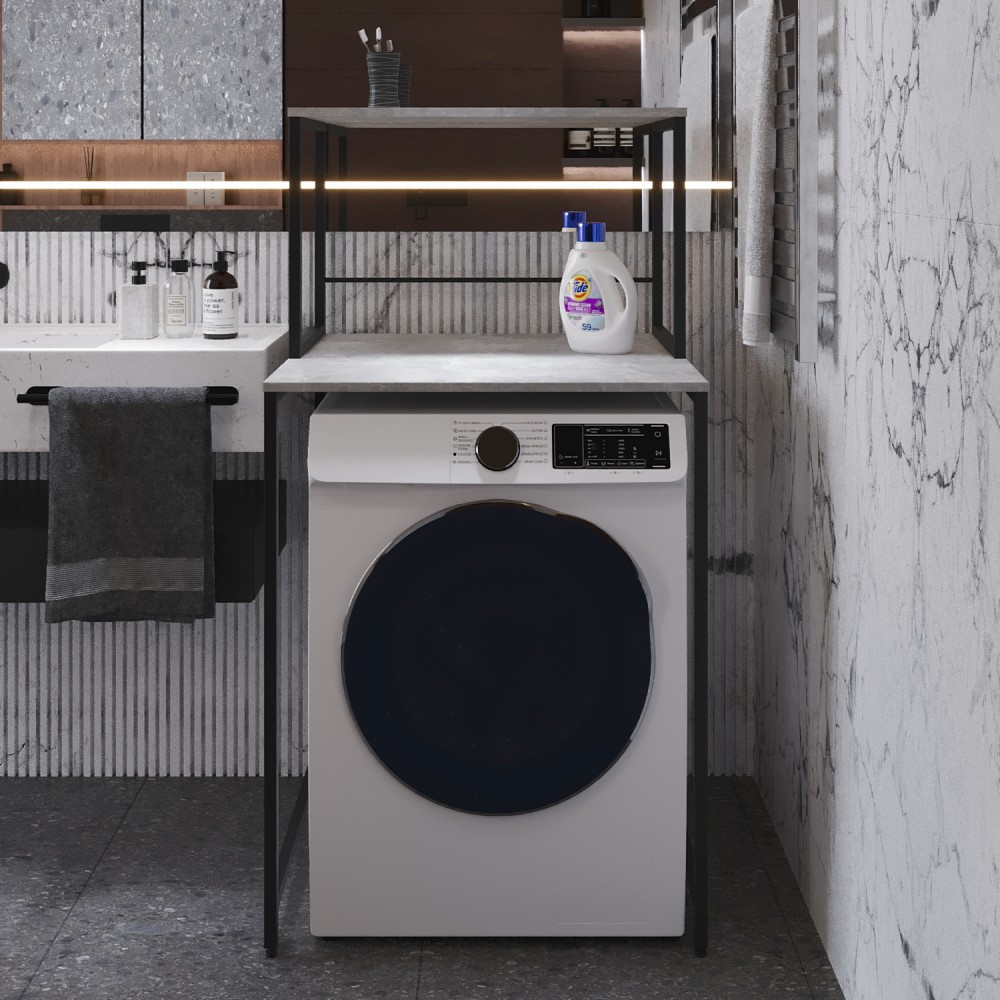 Стеллаж полка Бафрум 402 Ferrum-decor для стиральной машины 133,5x70,5x60,5 Черный металл ДСП Бетон 16 мм (FRD-107362)