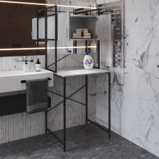 Стелаж-полиця Бафрум 404 Ferrum-decor для пральної машини 178x70,5x60,5 Чорний метал ДСП Бетон 16 мм (FRD-107382)
