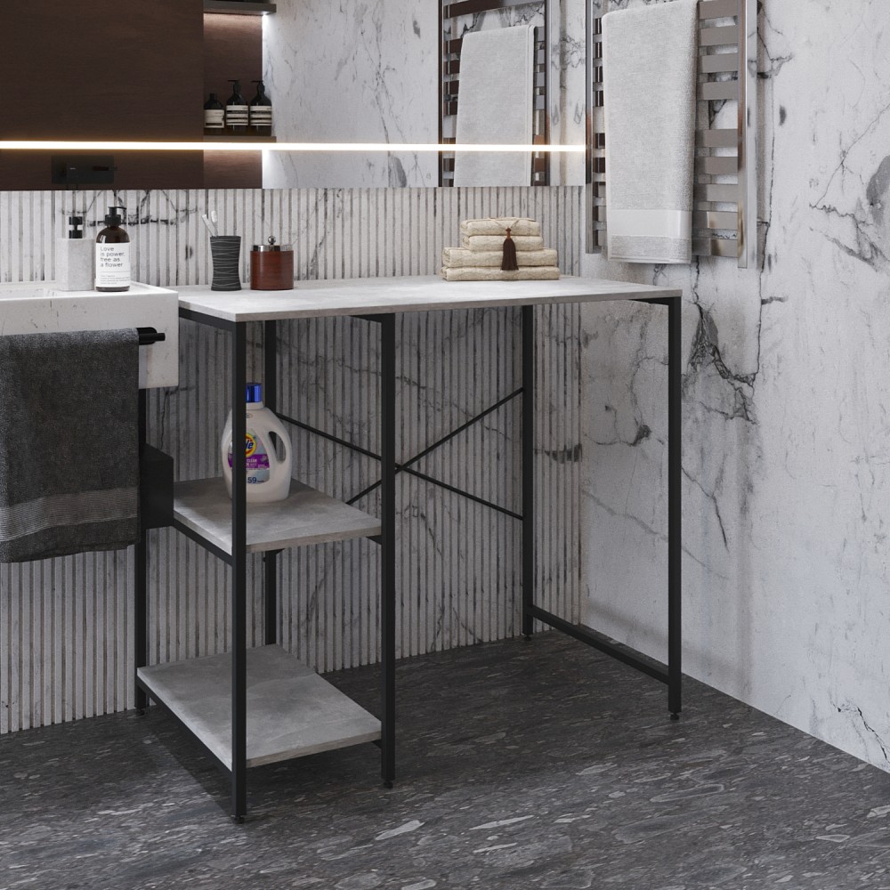 Стелаж-полиця Бафрум 405 Ferrum-decor для пральної машини 90x101x60,5 Чорний метал ДСП Бетон 16 мм (FRD-107392)