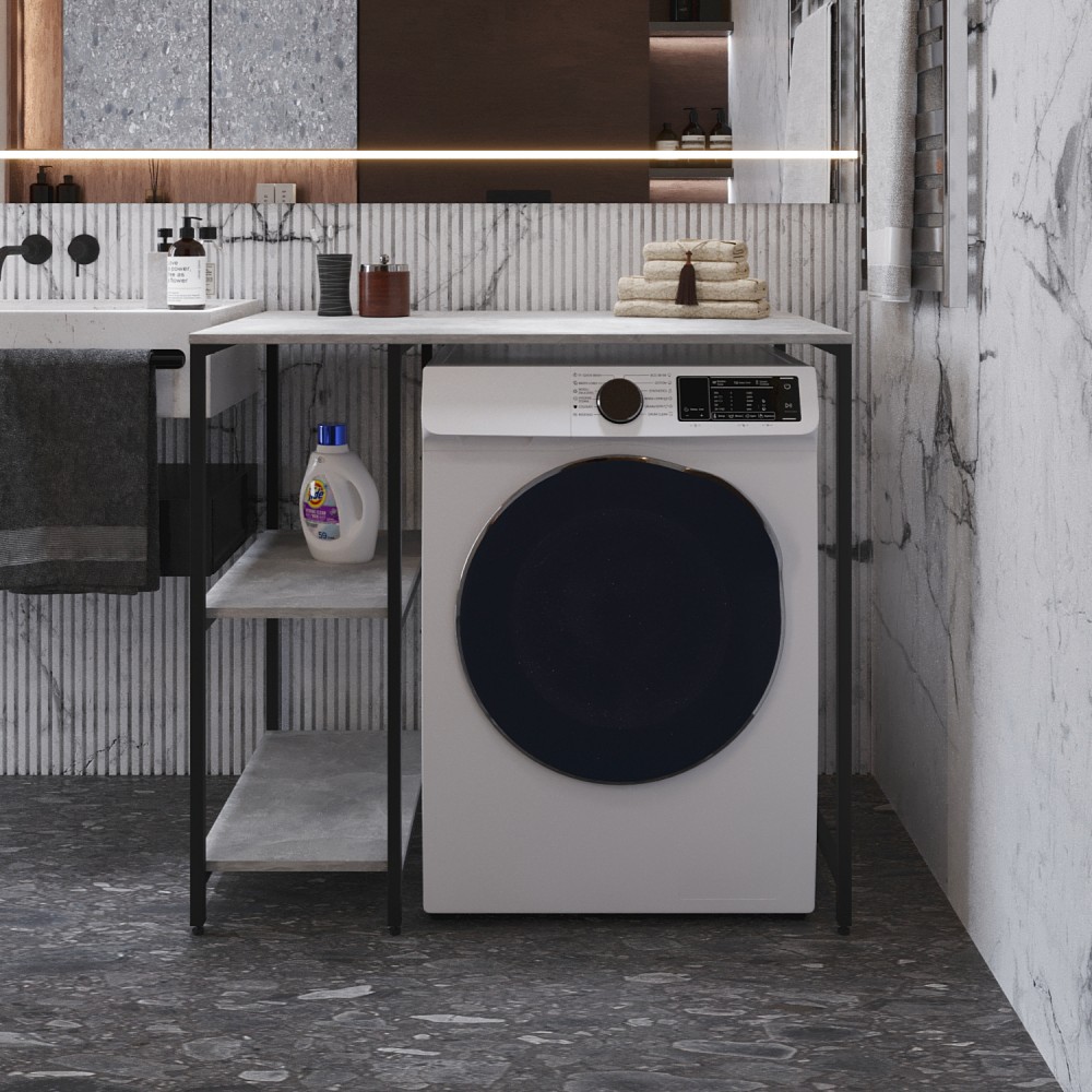 Стелаж-полиця Бафрум 405 Ferrum-decor для пральної машини 90x101x60,5 Чорний метал ДСП Бетон 16 мм (FRD-107392)