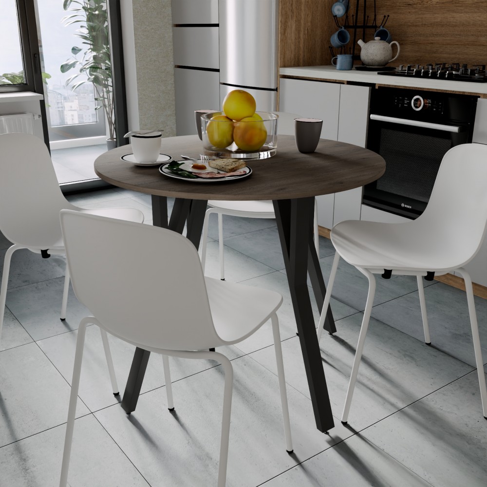 Круглий стіл MARSI 4 870-4 ніжки конусні Ferrum-decor 750x870x870 Чорний метал Дуб Кремона Канолло 16 мм (FRD-107522)
