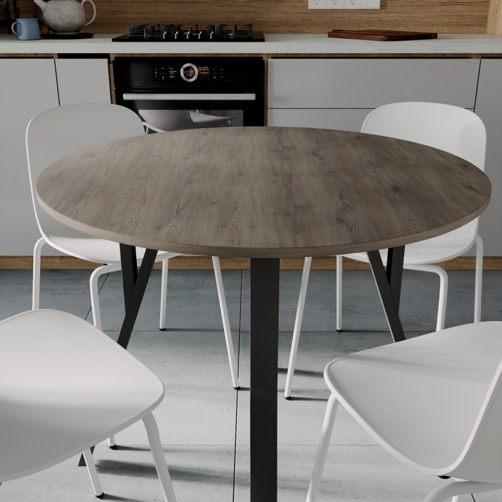 Круглий стіл MARSI 4 870-4 ніжки конусні Ferrum-decor 750x870x870 Чорний метал Дуб Кремона Канолло 16 мм (FRD-107522)