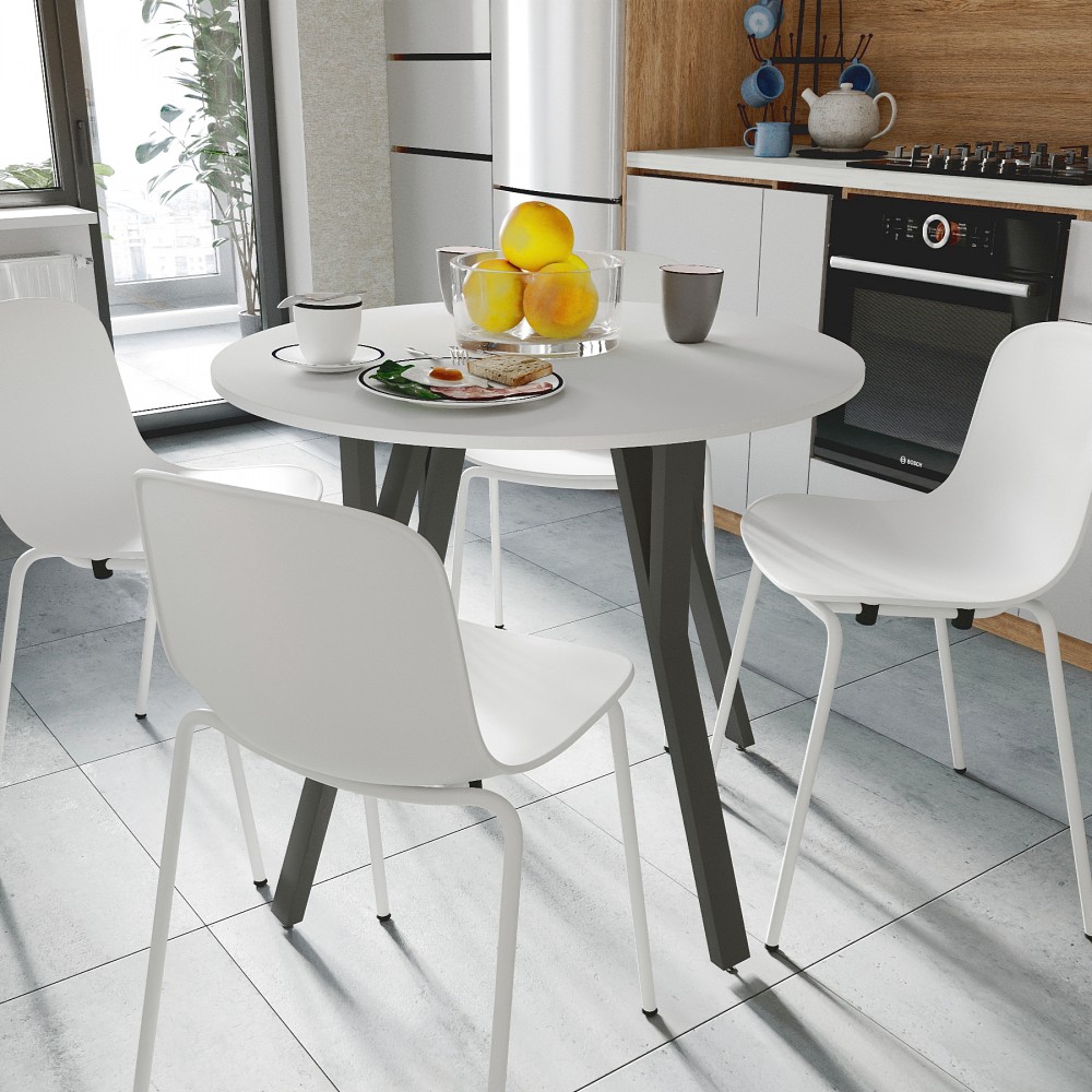 Стол круглый MARSI 4 870-4 ноги на конус Ferrum-decor 750x870x870 Черный металл ДСП Белый 16 мм (FRD-107432)