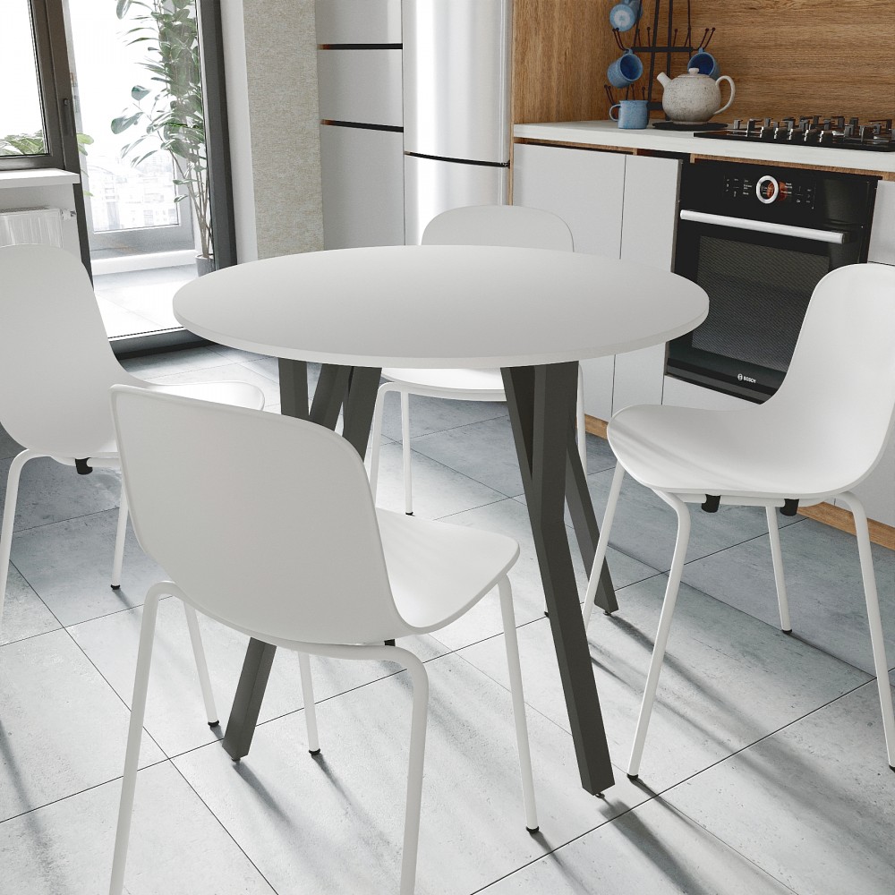 Стол круглый MARSI 4 870-4 ноги на конус Ferrum-decor 750x870x870 Черный металл ДСП Белый 16 мм (FRD-107432)