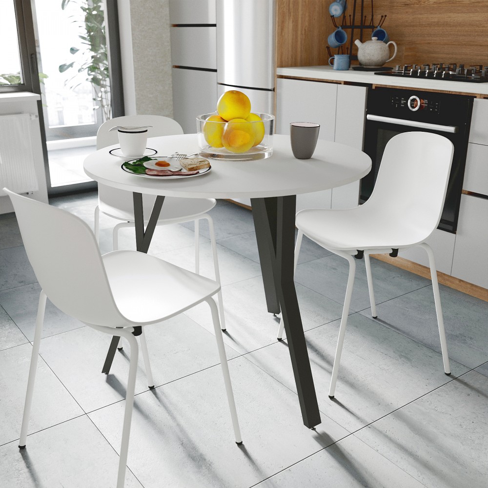 Круглий стіл MARSI 3 870-3 Ferrum-decor 750x870x870 Чорний метал ДСП Білий 16 мм (FRD-107422)