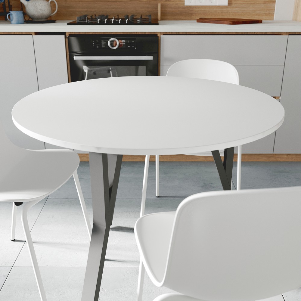 Круглий стіл MARSI 3 870-3 Ferrum-decor 750x870x870 Чорний метал ДСП Білий 16 мм (FRD-107422)