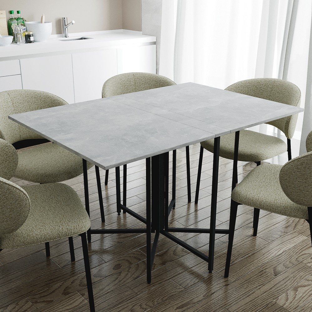 Розкладний стіл-трансформер книжка Моріс 3 Ferrum-decor 75x130x90 Чорний метал ДСП Бетон 16 мм (FRD-107412)