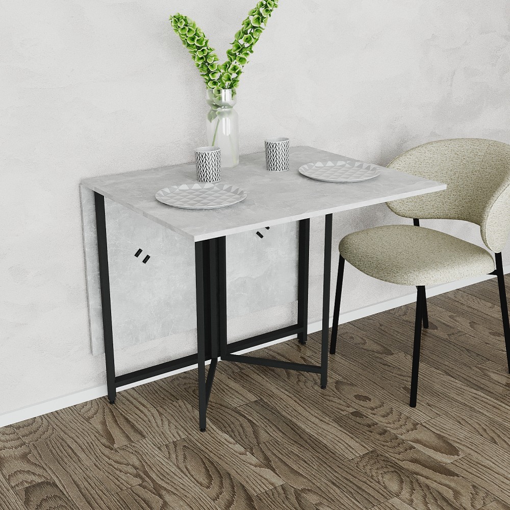 Розкладний стіл-трансформер книжка Моріс 3 Ferrum-decor 75x130x90 Чорний метал ДСП Бетон 16 мм (FRD-107412)