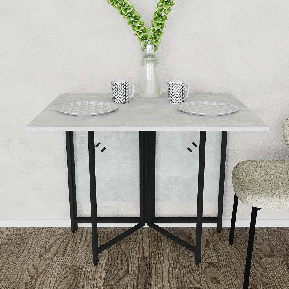 Розкладний стіл-трансформер книжка Моріс 3 Ferrum-decor 75x130x90 Чорний метал ДСП Бетон 16 мм (FRD-107412)