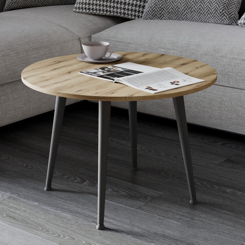 Журнальний круглий стіл OPTIMA 2 ніжки конусні Ferrum-decor 450x670x670 Чорний метал ДСП Дуб Евок Прибережний 16 мм (FRD-107552)