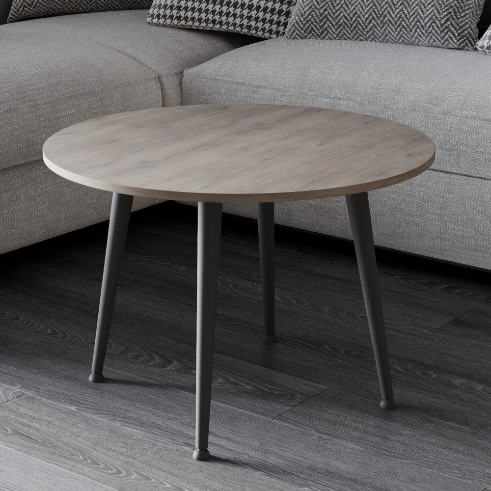 Журнальний круглий стіл OPTIMA 2 ніжки конусні Ferrum-decor 450x670x670 Чорний метал ДСП Дуб Кремона Канолло 16 мм (FRD-107542)