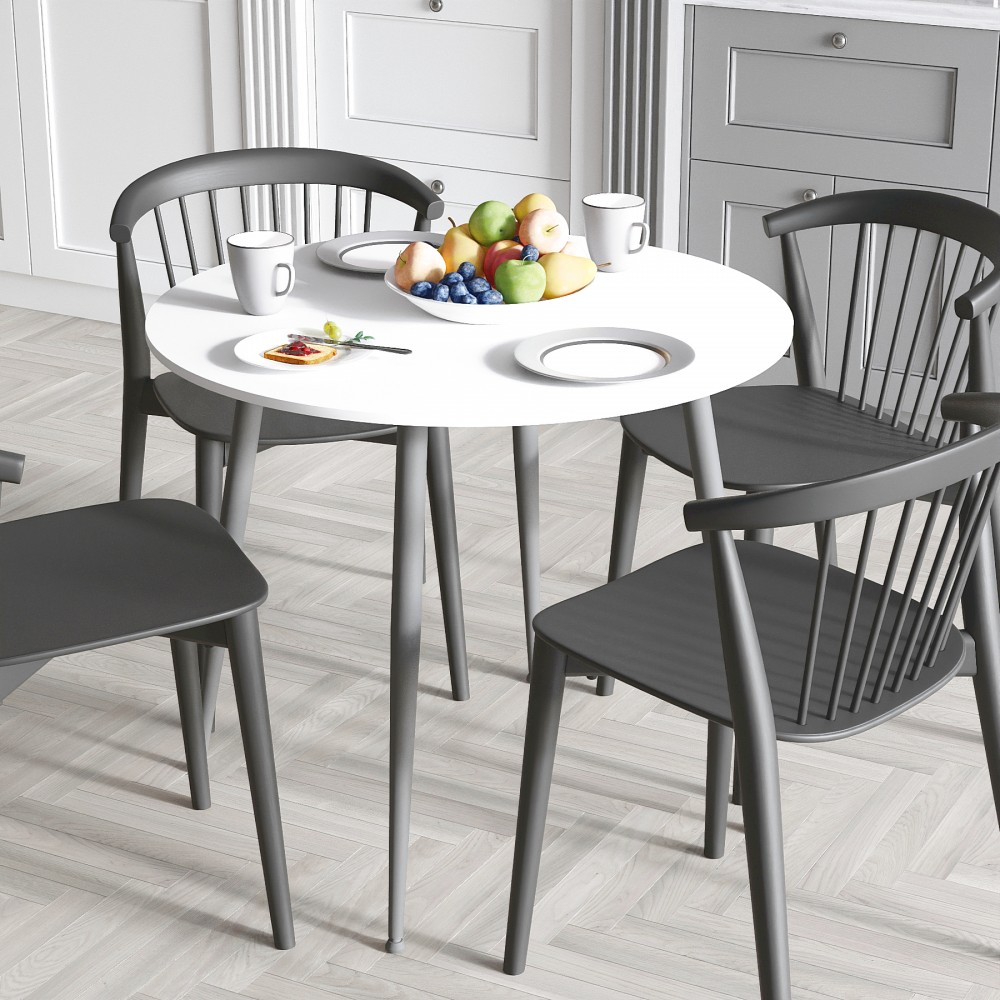 Круглий стіл OPTIMA 5 ніжки конусні Ferrum-decor 750x900x900 Чорний метал ДСП Білий 16 мм (FRD-107482)